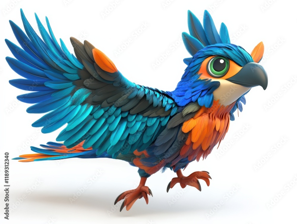 Naklejka premium a cartoon bird with blue and orange feathers