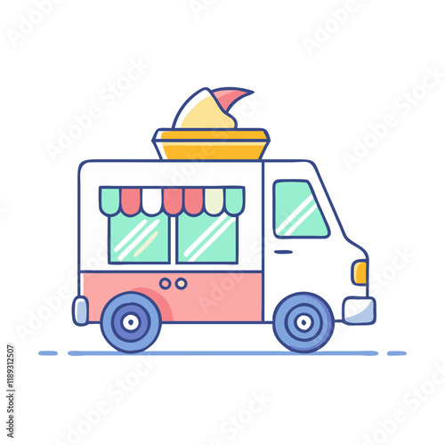 ice cream truck vector icon, ice cream truck vector illustration - simple illustration of ice cream truck, perfect for logos, and ice cream truck - themed designs. photo