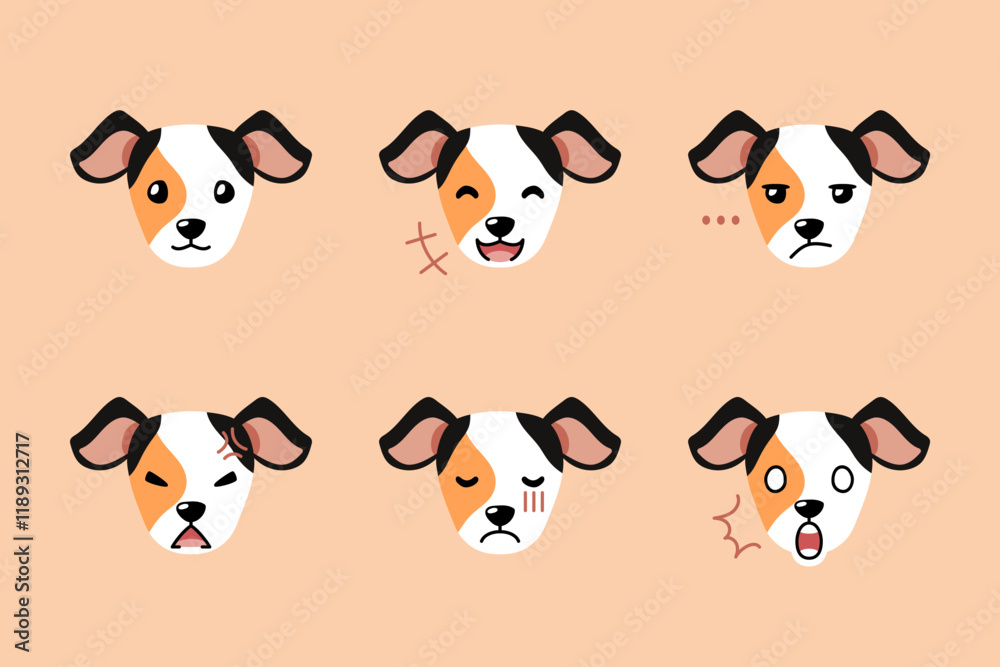 Obraz premium Set of cute character dog faces showing different emotions for design.