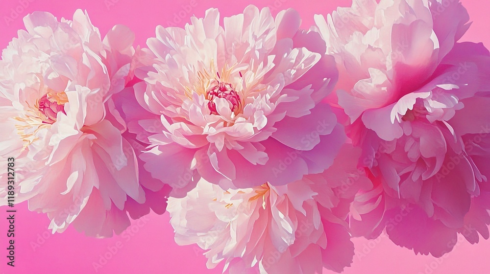 Bright Pink Peonies on Smooth Background with Artistic Lines Bright Pink Peonies on Smooth Background with Artistic Lines