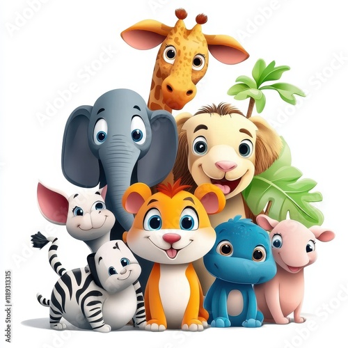 Adorable Cartoon Animals Grouped Together In A Friendly Pose