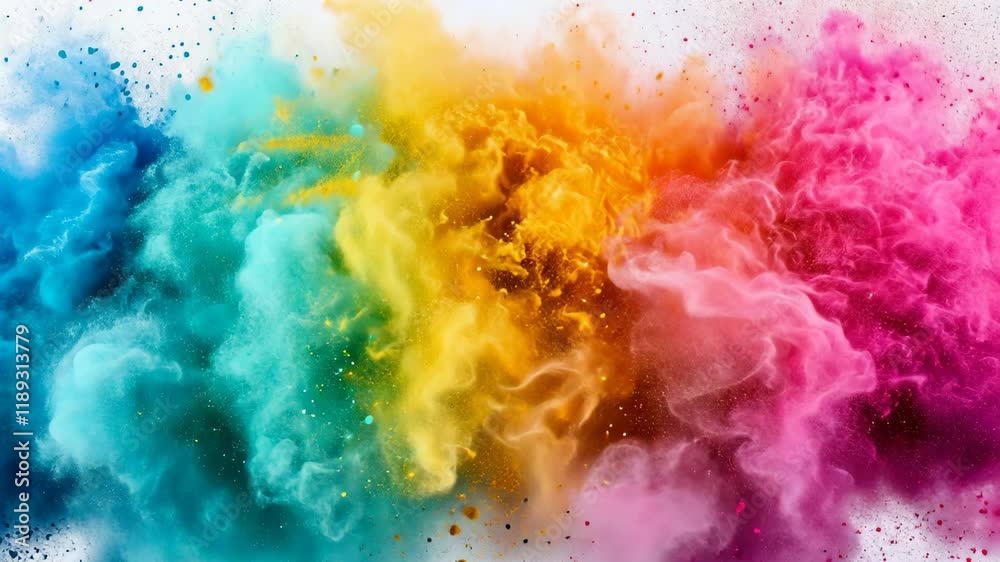 Experience the vibrant celebration of Holi as colorful gulal powder fills the air during this spring festival