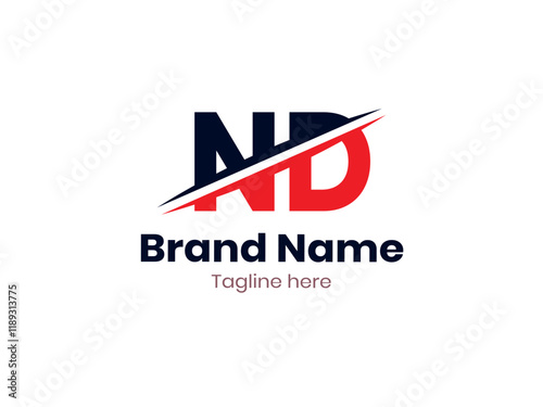 Vector ND logo design divided by line. ND logo template is red and black color. DN logo, DN letter