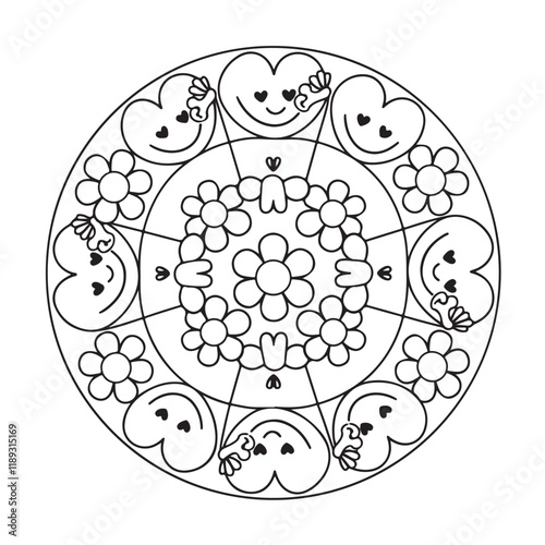 Mandala coloring page, bold line art, mandala black and white, mandala line art, love themed mandala line art, Pattern coloring page photo