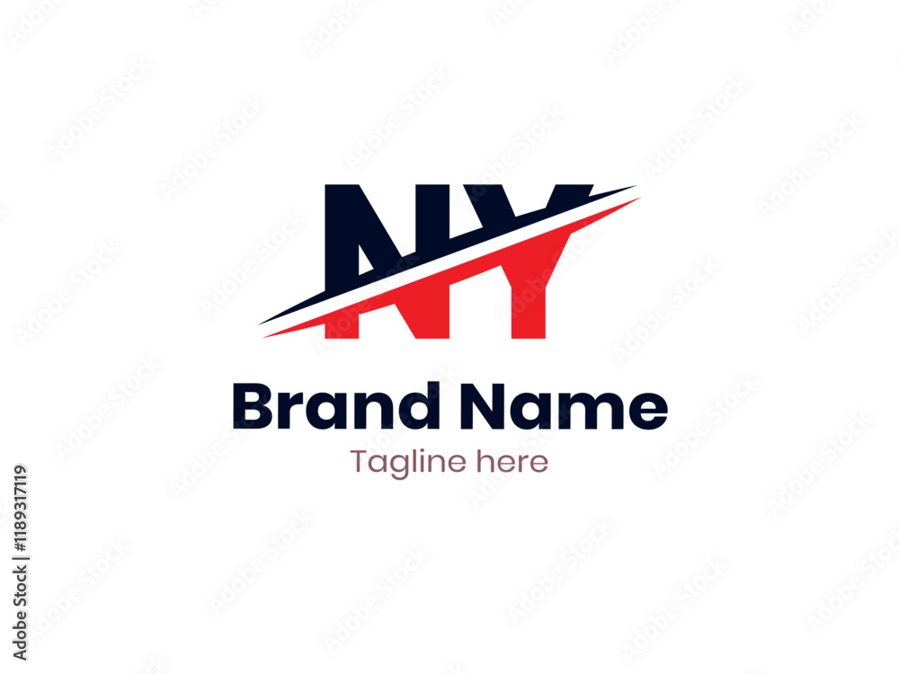 Vector NY logo design divided by line. NY logo template with red and black color. YN logo, YN letter Vector NY logo design divided by line. NY logo template with red and black color. YN logo, YN letter