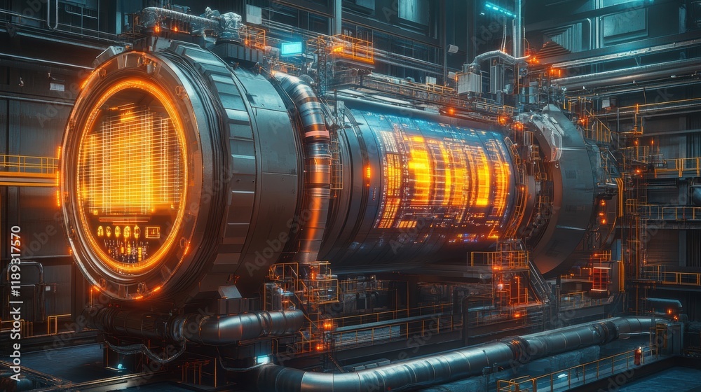 Futuristic Industrial Machine in High-Tech Environment Futuristic Industrial Machine in High-Tech Environment