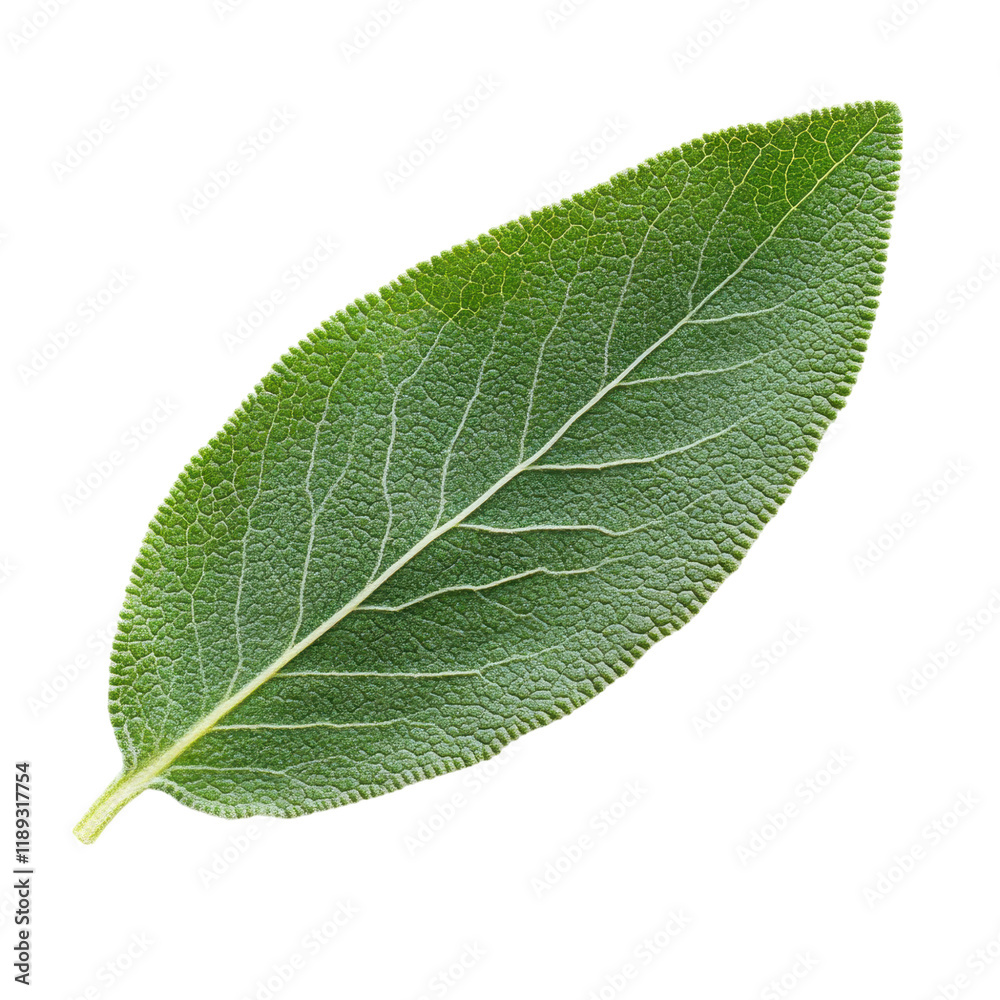 Obraz premium A Detailed Close-up of a Single Sage Leaf Against a Black Background A Stunning Display of Nature's Detail