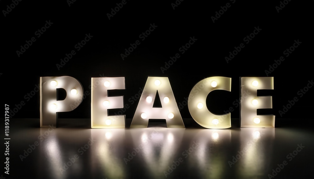 Obraz premium Illuminated Peace Letters on Black Background