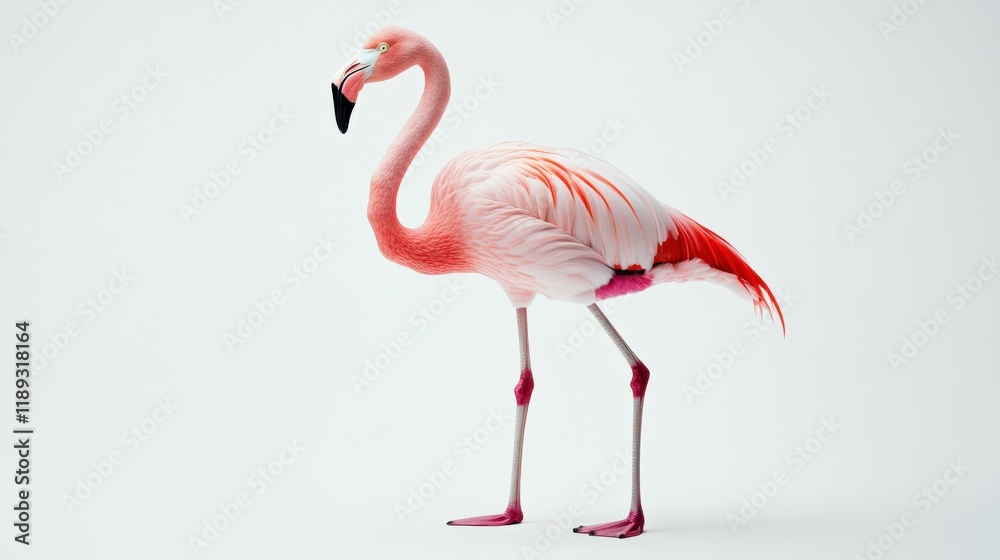 Fototapeta premium single flamingo standing on a white background