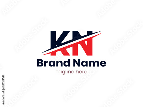 Vector KN logo design divided by line. KN logo template with red and black color. NK logo, NK letter