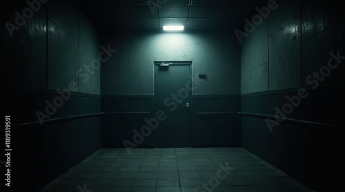 Dark, gritty interrogation room with single bright light overhead