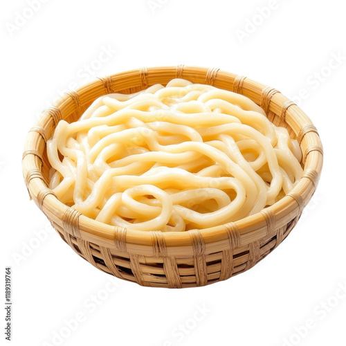 Aromatic Bowl of Fresh Udon Noodles Ready to Serve: Japanese Cuisine Delights photo