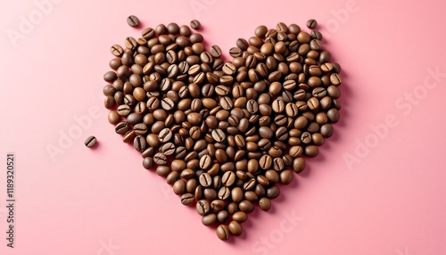Heart-Shaped Coffee Beans on Pink Background: Romantic Coffee Concept