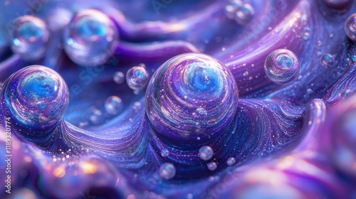 A mesmerizing abstract design featuring swirling purple and blue hues with bubbles.