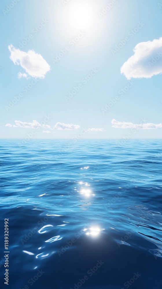 Obraz premium Serene Ocean: Vibrant 3D Render of a Calm Seascape Under a Sunny Sky. AI Generated