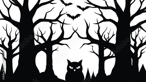 Creepy Forest with Bats and Owls