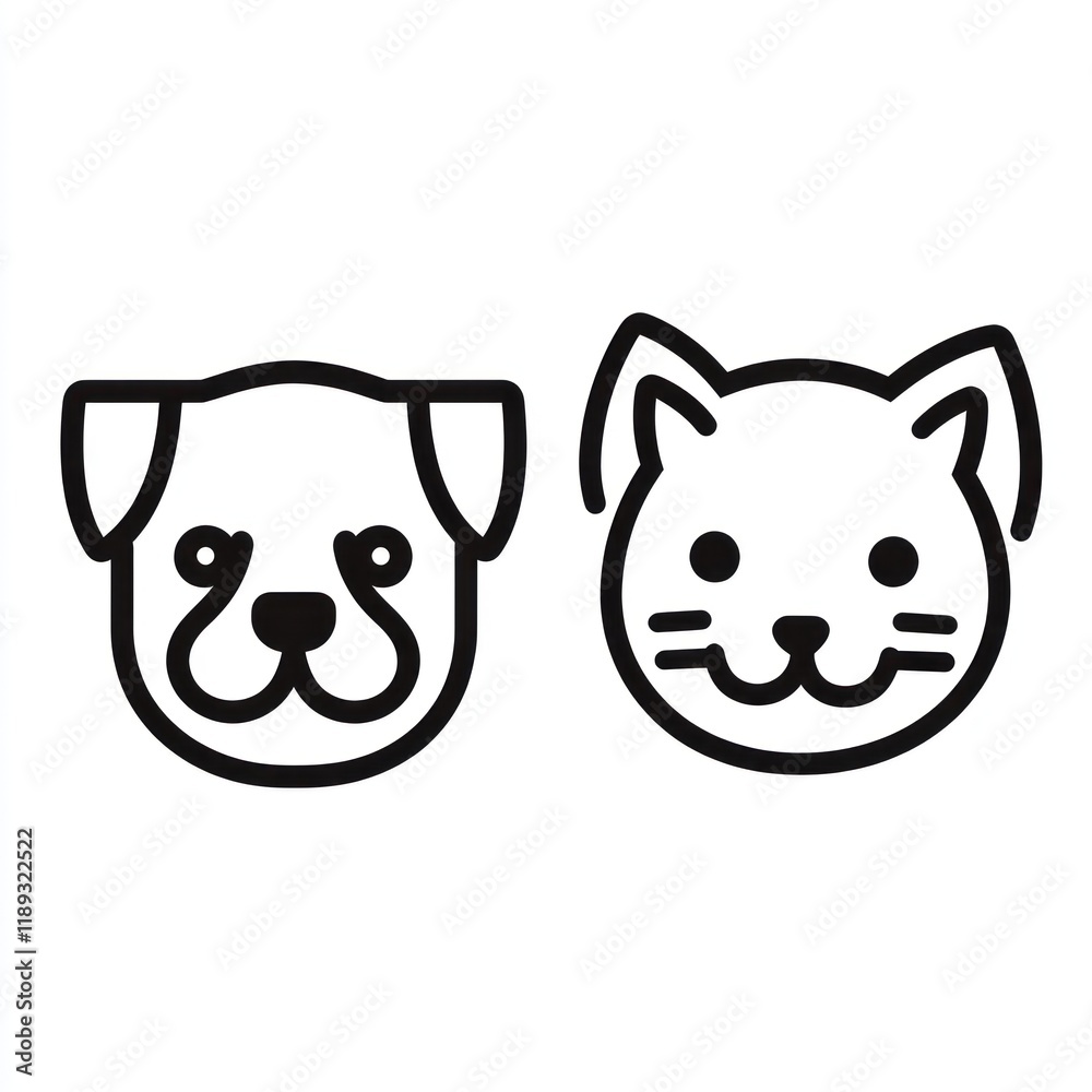 Obraz premium Dog cat line art icons, white background, pet adoption