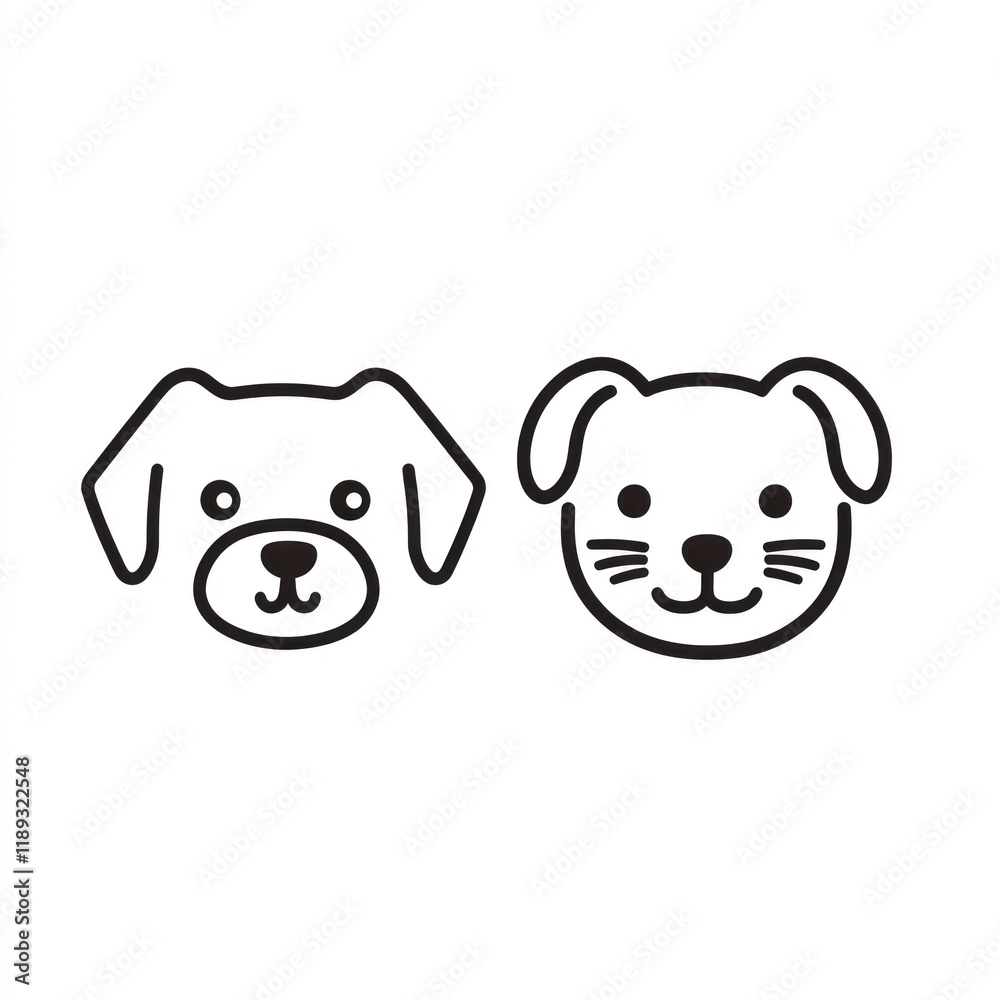 Simple dog head icons; white background; pet, design Simple dog head icons; white background; pet, design