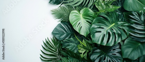 Wallpaper Mural top view of various green leaves on a white background Torontodigital.ca