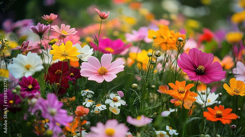 Fototapeta premium Colorful Explosion of Flowers in Full Bloom Capturing Nature's Beauty