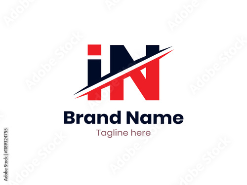 Vector IN logo design divided by line. IN logo template with red and black color. NI logo, NI letter