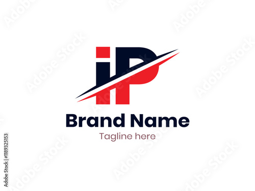 Vector IP logo design divided by line. IP logo template with red and black color. PI logo, PI letter