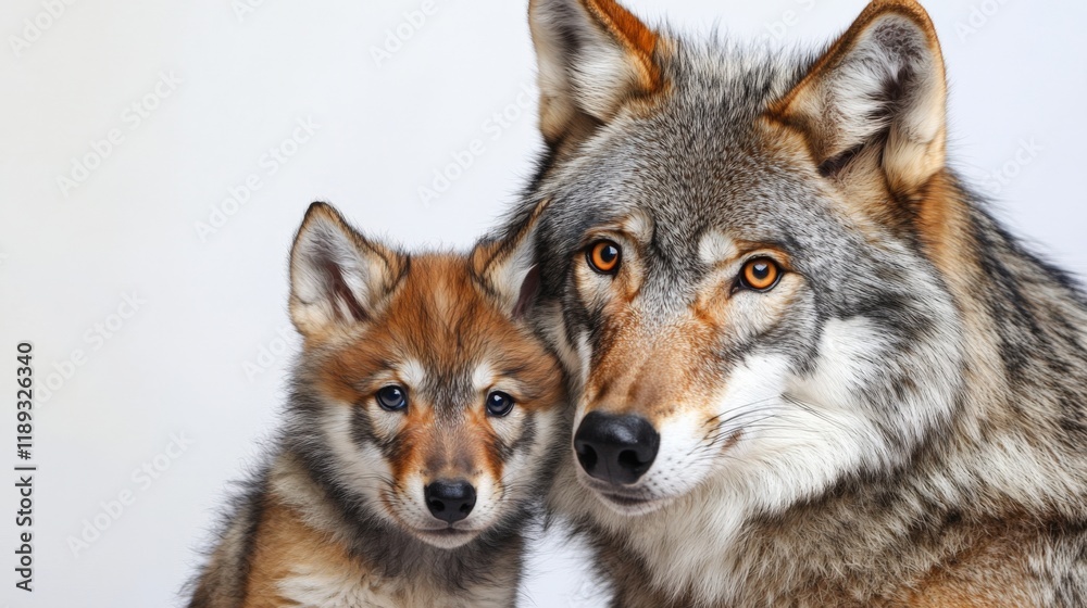 Fototapeta premium a close-up of a wolf and its pup