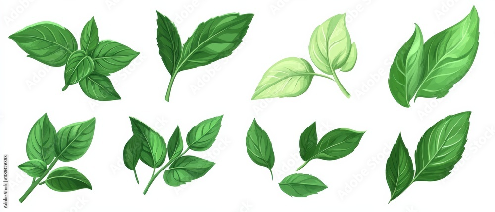 various basil leaves illustration