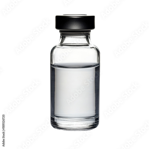 A Clear Glass Vial with a Black Cap Filled with a Transparent Liquid  Medical Supplies Pharmaceutical Product