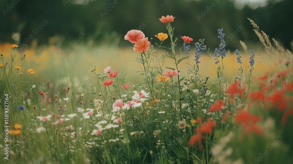 Obraz premium Vibrant Late Summer Blooms in a Colorful Meadow Setting