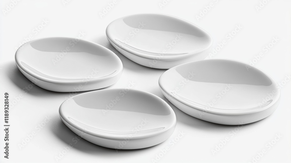 Elegant White Ceramic Plates in Smooth Oval Shapes for Dining Elegant White Ceramic Plates in Smooth Oval Shapes for Dining