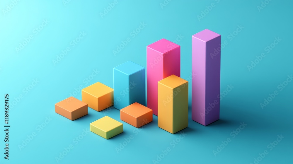 A D business bar graph with colorful bars and shadow effects, representing key performance indicators, displayed on a smooth gradient background for a modern touch. A D business bar graph with colorful bars and shadow effects, representing key performance indicators, displayed on a smooth gradient background for a modern touch.
