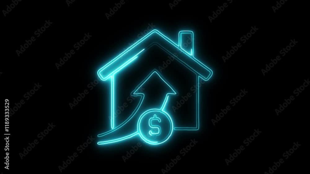 Glowing neon Property Rising icon isolated on black background. HD Video motion graphic animation Glowing neon Property Rising icon isolated on black background. HD Video motion graphic animation