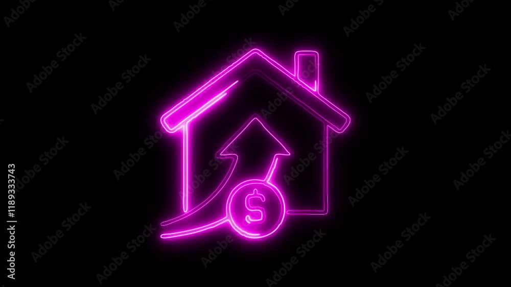 Glowing neon Property Rising icon isolated on black background. HD Video motion graphic animation Glowing neon Property Rising icon isolated on black background. HD Video motion graphic animation