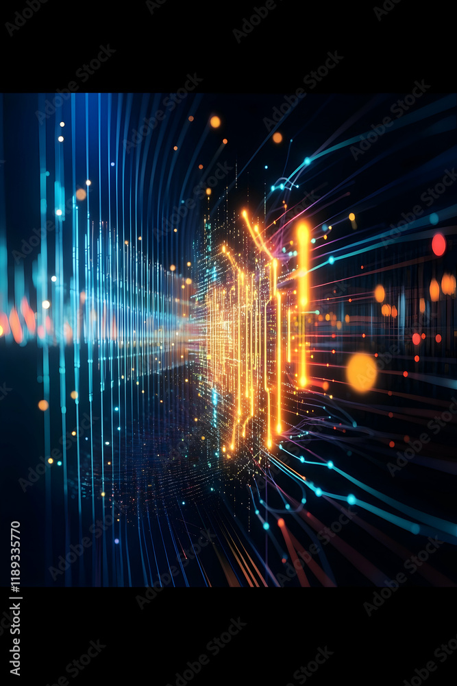 Obraz premium Futuristic data stream, abstract digital flow, glowing network, technology background, perfect for tech websites