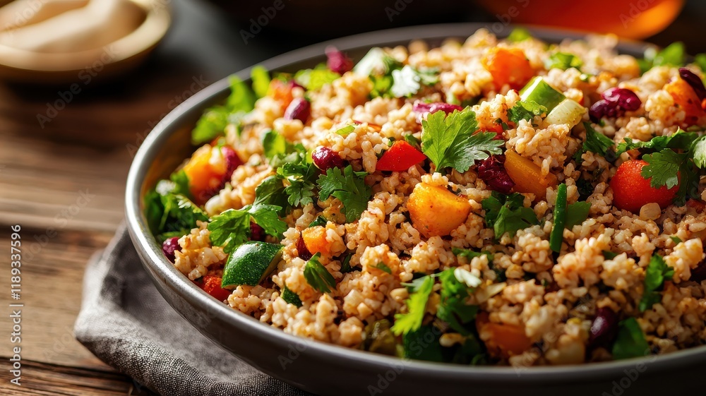 A vibrant bowl of quinoa salad with colorful vegetables and fresh herbs, perfect for a healthy meal or side dish. A vibrant bowl of quinoa salad with colorful vegetables and fresh herbs, perfect for a healthy meal or side dish.