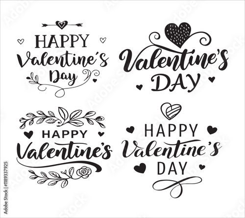 Valentine's day lettering in black color and heart icon. Elegant greeting lettering for celebrate valentine's day with white background   happy valentie's day photo