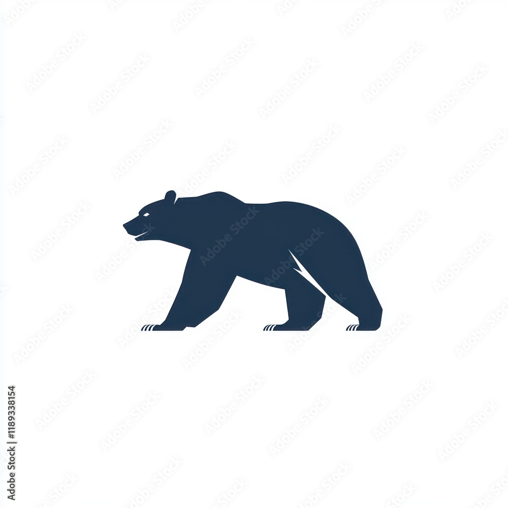 Fototapeta premium Walking bear silhouette, white background, logo design