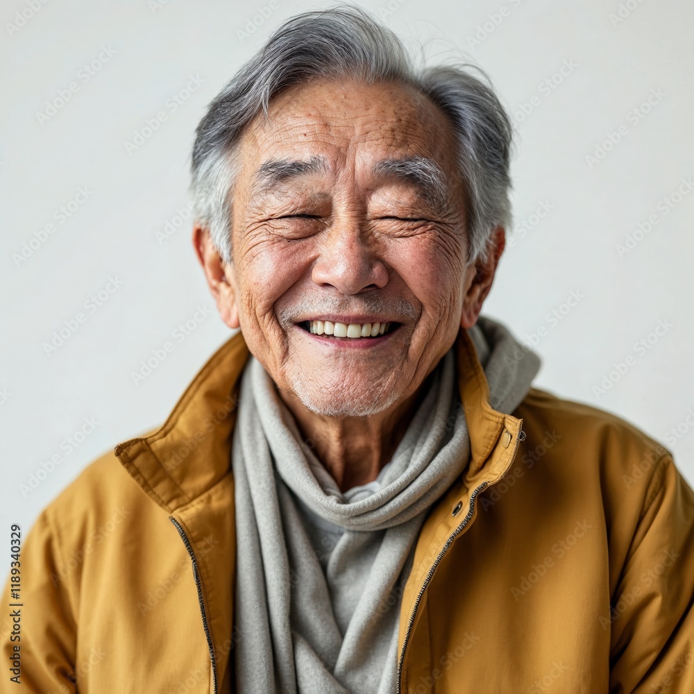 Happy Senior Man in Mustard Jacket Happy Senior Man in Mustard Jacket