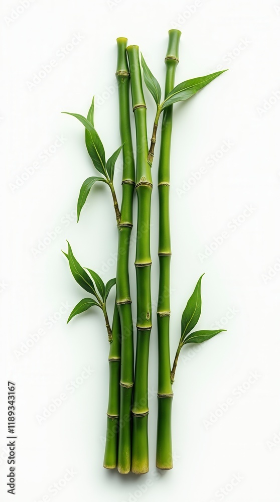 Obraz premium Bamboo Green Sticks With Leaves Isolated On White Background
