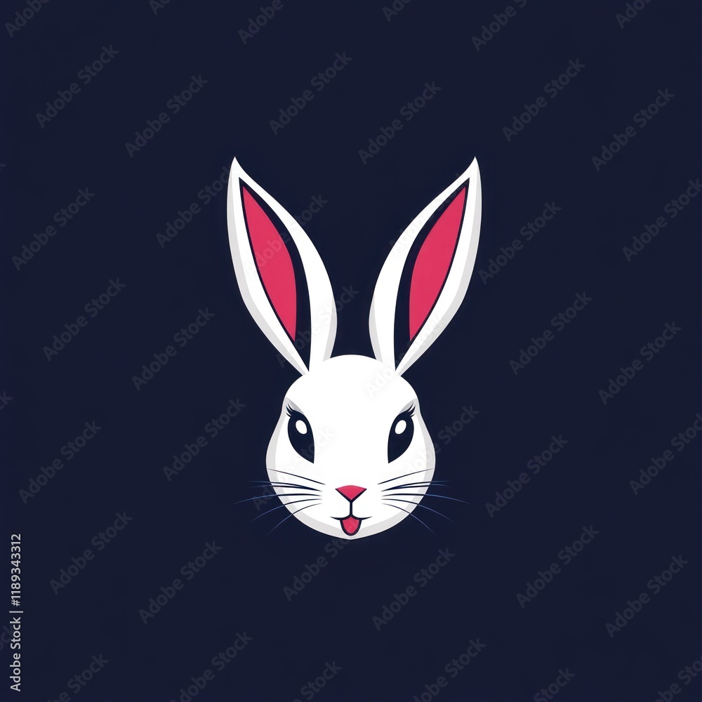 Obraz premium Cute white rabbit, joyful expression, dark background, Easter logo