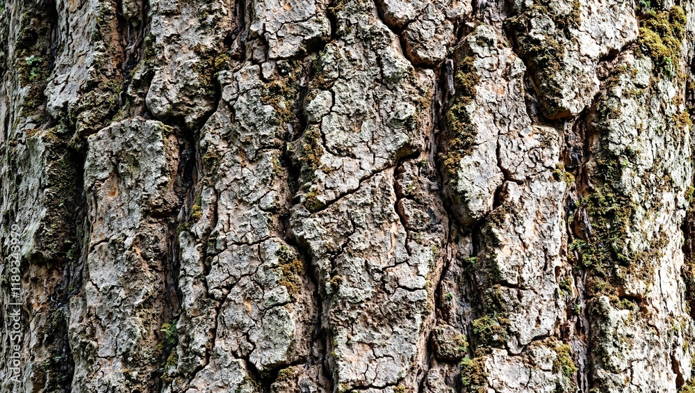 Detailed close up of tree bark with deep grooves and subtle moss growth highlighting its rough texture Detailed close up of tree bark with deep grooves and subtle moss growth highlighting its rough texture