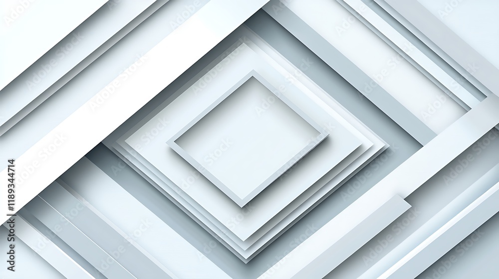 Obraz premium Abstract White Geometric Shapes Intersect Creating Depth