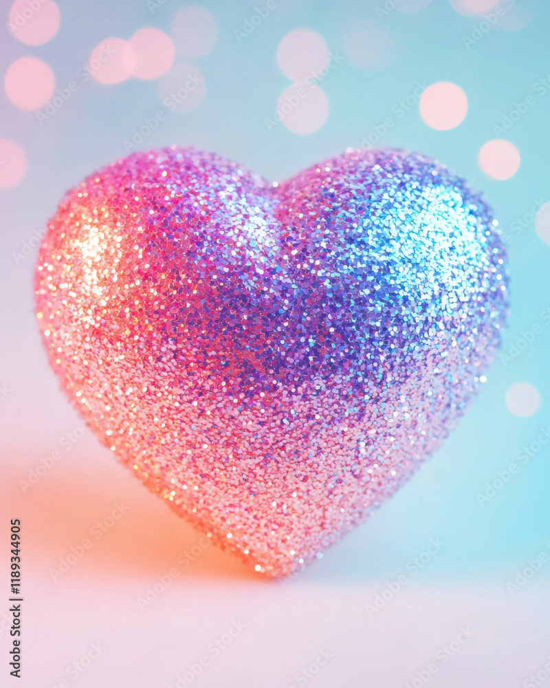 Obraz premium Glittering heart with sparkling lavender and soft pink hues on dreamy background