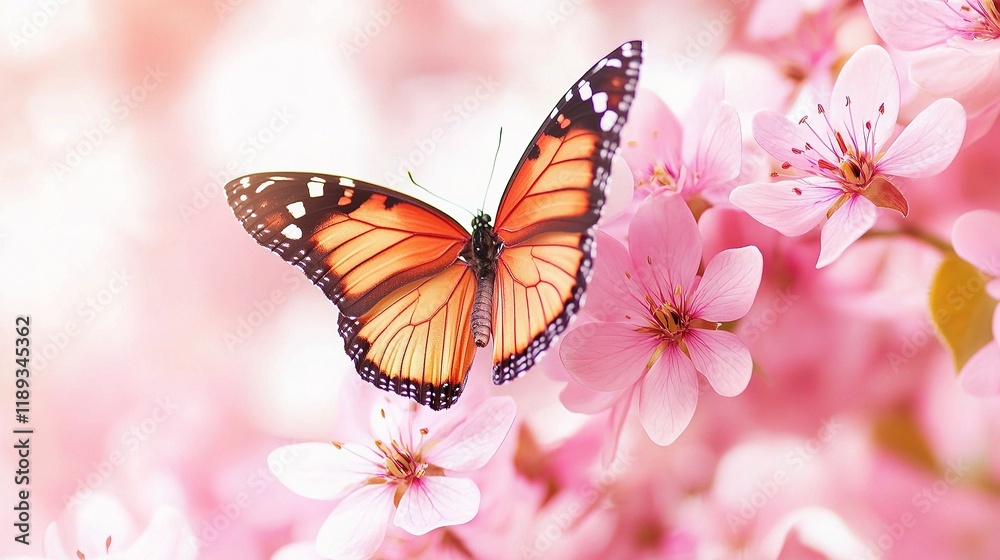 Beautiful Pink Wildflowers with Butterfly in Natural Setting Beautiful Pink Wildflowers with Butterfly in Natural Setting
