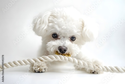 Bichon Frise Playing with Rope photo