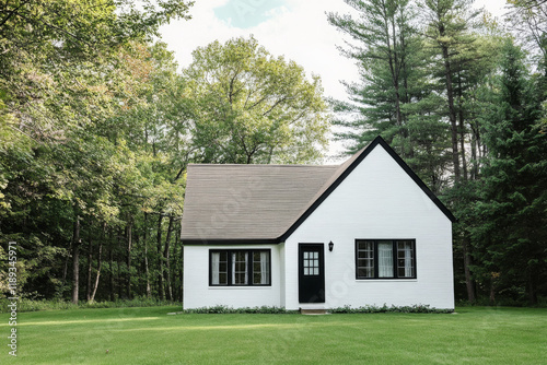 Wallpaper Mural Old white colored town house with green lawn. 
 Torontodigital.ca