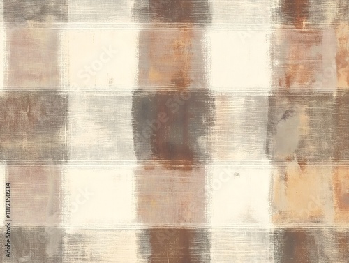  Rustic farmhouse plaid pattern, muted earthy tones, soft woven texture