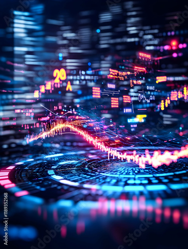 Wallpaper Mural Global stock market data visualized, depicting a dynamic upward trend amidst a blurred city backdrop; ideal for finance, technology, or economic news reports Torontodigital.ca