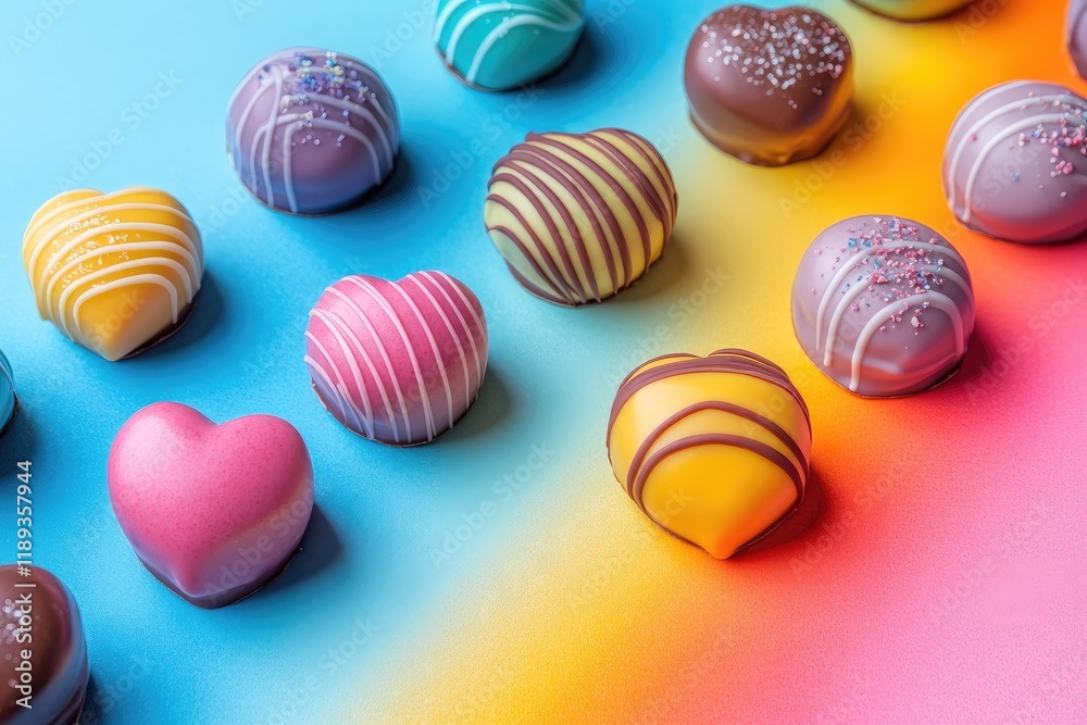 Obraz premium Colorful Heart-Shaped Chocolates on Gradient Background